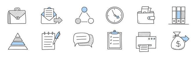 Office work, job icons with briefcase, clock, mail vector