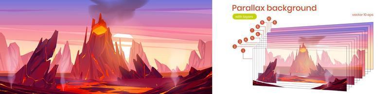 Parallax background with volcanic eruption vector