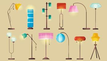 Modern floor lamps, stylish lights for interior vector