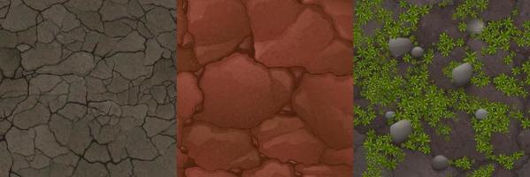 Textures of ground with stones and grass, dry soil vector