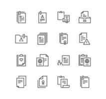 Set of documents and paper icons, contract, passport, pages and linear variety vectors. vector