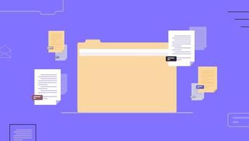 Documents organizing and folder file management paperwork data archive flat vector illustration.