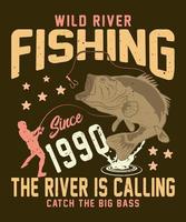 River fishing t-shirt design with vector graphics