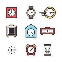 iconos de reloj de colores delineados vector