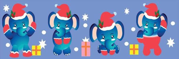 un conjunto de lindos elefantes bebés listos para navidad vector