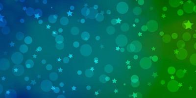 Light Blue, Green vector background with circles, stars.