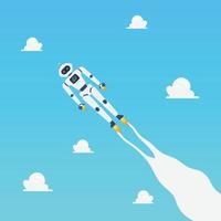 Android robot flying on blue sky vector