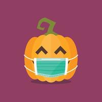 Halloween pumpkin wearing medical mask vector