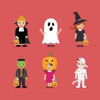 Happy children in scary different costumes vector