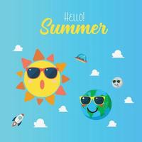 Summertime poster with Planet characters wearing sunglasses vector