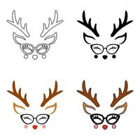 Set of Reindeer Face in flat style isolated vector