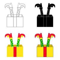 Set of Elf feet with gift box in flat style isolated vector