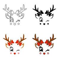 Set of Reindeer Face in flat style isolated vector