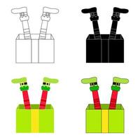 Set of Elf feet with gift box in flat style isolated vector
