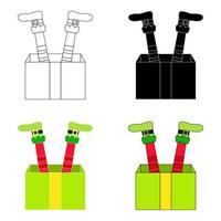 conjunto de pies de elfo con caja de regalo en estilo plano aislado vector