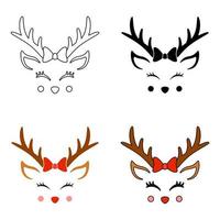 Set of Reindeer Face in flat style isolated vector