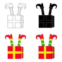 Set of Elf feet with gift box in flat style isolated vector