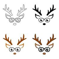 Set of Reindeer Face in flat style isolated vector