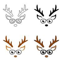 Set of Reindeer Face in flat style isolated vector