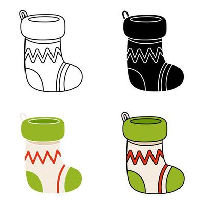 Set of christmas sock in flat style isolated