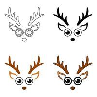 Set of Reindeer Face in flat style isolated vector