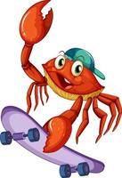 Cute crab cartoon character skateboarding vector