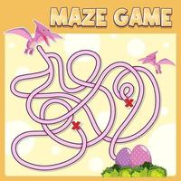 Maze game template in dinosaur theme for kids vector