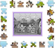 Old Town Photo Jigsaw Puzzle Game Template vector