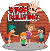 Stop Bullying text with cartoon character vector