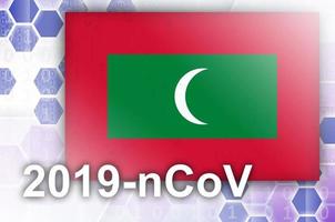 bandera de maldivas y composición abstracta digital futurista con inscripción 2019-ncov. concepto de brote de covid-19 foto