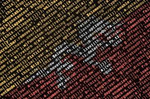 Bhutan flag is depicted on the screen with the program code. The concept of modern technology and site development photo