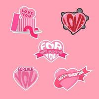 conjunto de pegatinas de san valentín con varios estilos de amor vector