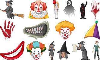 Set of horror halloween objects and cartoon characters vector