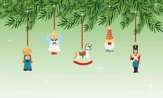 Christmas background with fir branches and Christmas decorations on gradient background. Vector illustration.