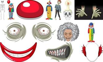 Set of horror halloween objects and cartoon characters vector