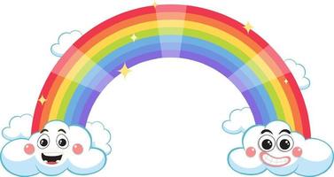 arco iris con nubes en estilo de dibujos animados vector