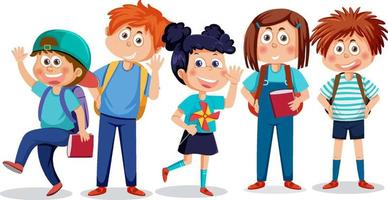 School kids cartoon characters set vector