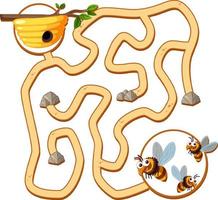 Maze game template in honeybee theme for kids vector