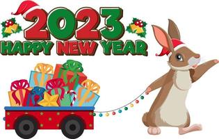 Happy New Year 2023 text with cute rabbit vector