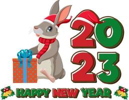 Happy New Year 2023 text with cute rabbit vector