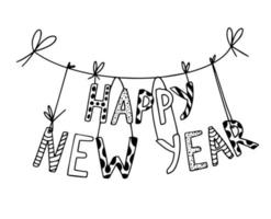 Happy New Year doodle style inscription. vector