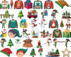 conjunto de elementos y personajes navideños vector