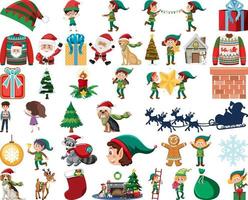 conjunto de elementos y personajes navideños vector