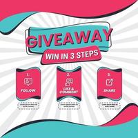 Giveaway quize contest for social media feed. template giveaway prize win competition follow the steps below vector