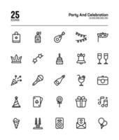 Party and celebration, anniversary, birthday, outline icon set- vector outline icon pack, gift, wine, music, party mask,