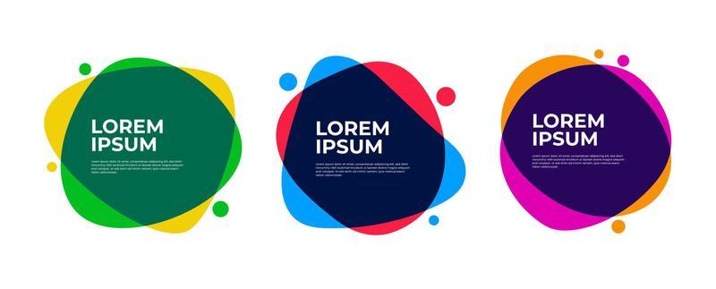 Set of 3 abstract modern Colorful graphic liquid background banners. Dynamical waves different colored fluid forms. Isolated templates with flowing liquid shapes. For flyer or presentation