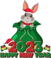 feliz año nuevo 2023 texto con lindo conejo vector