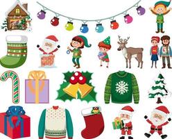 conjunto de elementos y personajes navideños vector