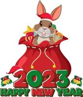 Happy New Year 2023 text with cute rabbit vector