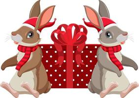 Happy New Year concept with cute rabbits with a present box vector